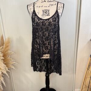 Poof Black Floral Lace Asymmetrical Tank Top size Medium